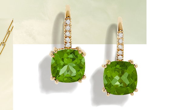 14K Yellow Gold Peridot and Diamond Drop Earrings