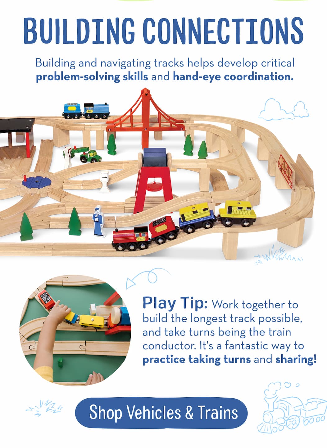 Building and navigating tracks helps develop critical problem-solving skills and hand-eye coordination.