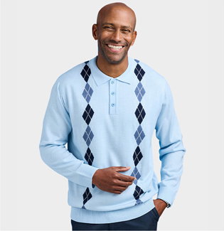 Tootal Argyle Long Sleeve Knitted Polo - MD472