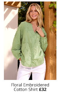 M&Co Green Floral Embroidered Cotton Shirt