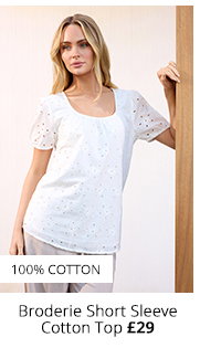 M&Co White Broderie Short Sleeve Cotton Top