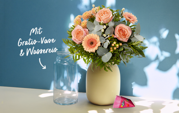 Lachsfarbener Blumenstrauß Morgentau mit 2 Gratis-Geschenken für 31,99 €