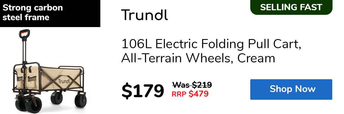 106L Electric Folding Pull Cart, All-Terrain Wheels, Cream