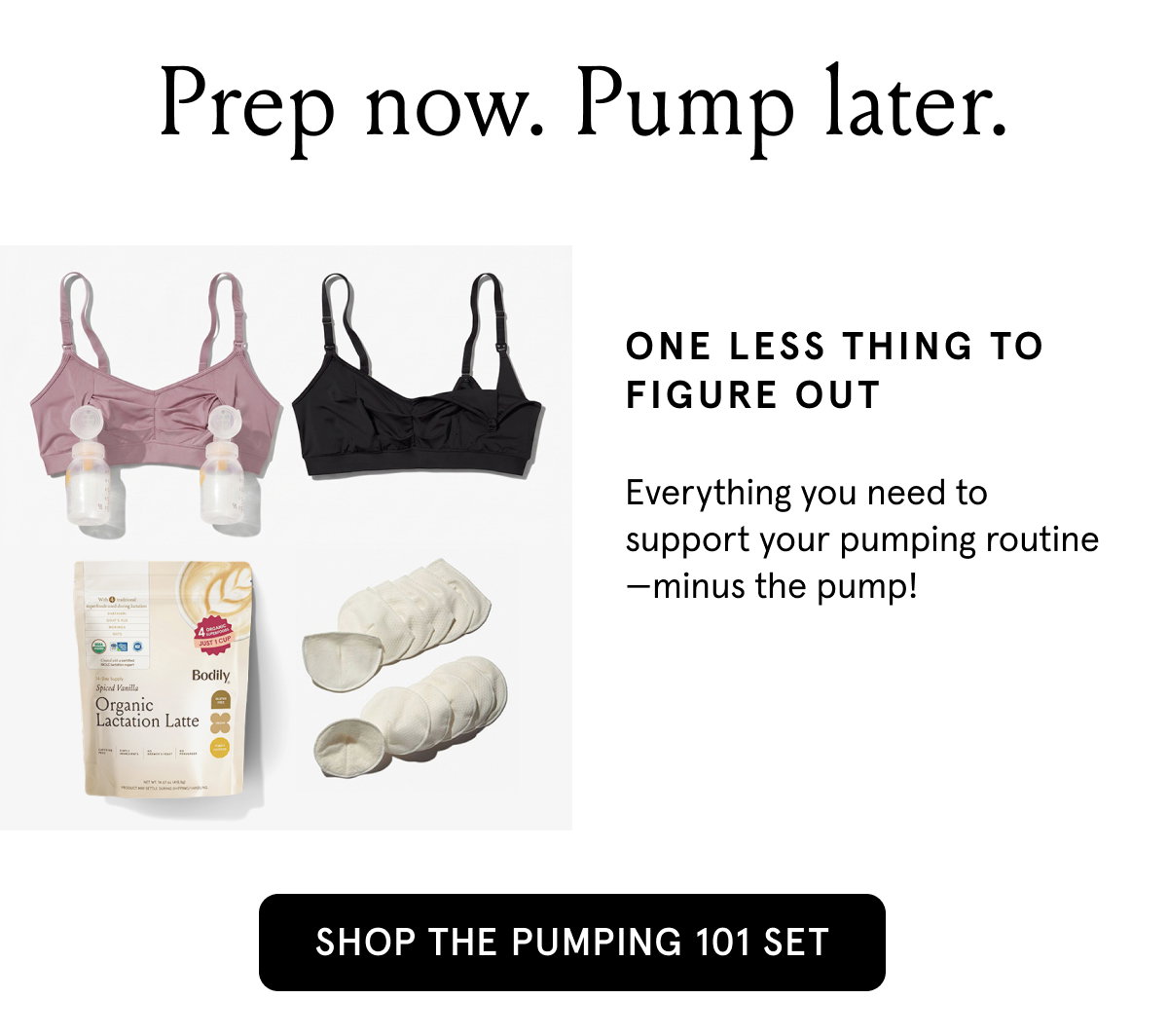 Prep now. Pump later. One less thing to figure out. Everything you need to support your pumping routine - minus the pump. 