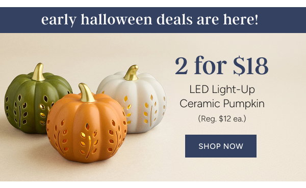 2 for $18 LED light up ceramic pumpkins (reg. $12 ea.)