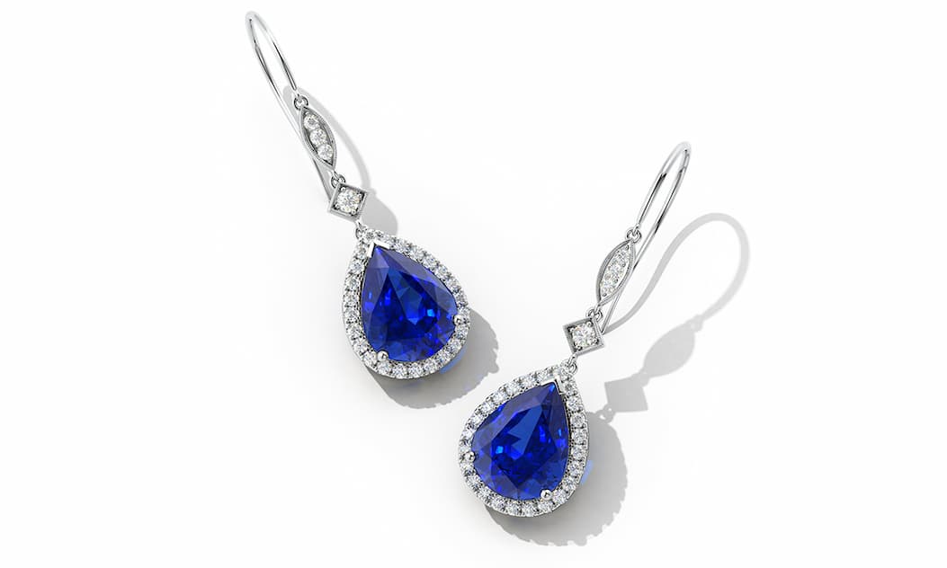 Lab Blue Sapphire Halo Dangle Earrings