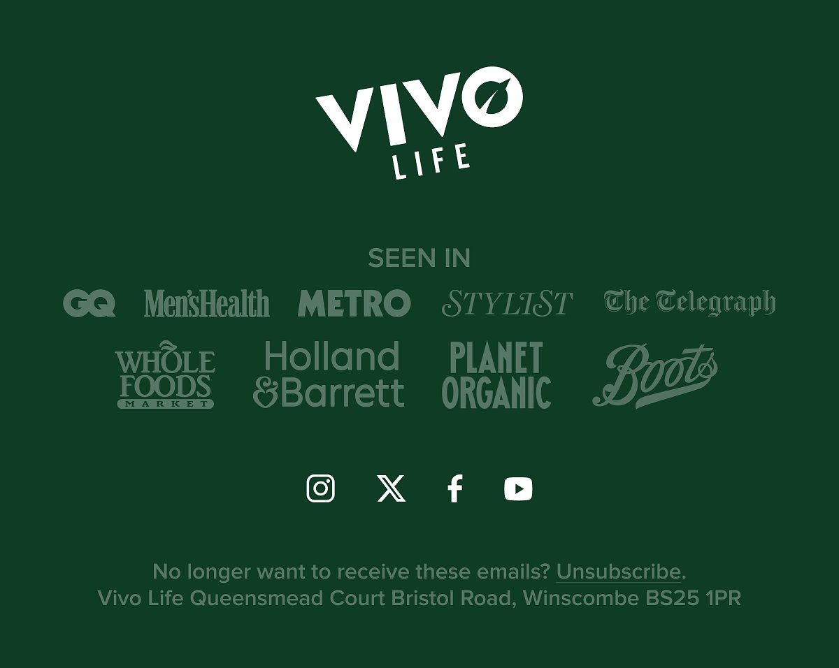 Vivo life Seen in GQ Men's Health metro stylist The Telegraph Whole Foods Market Holland & Barrett planet organic Boots Instagram X YouTube No…