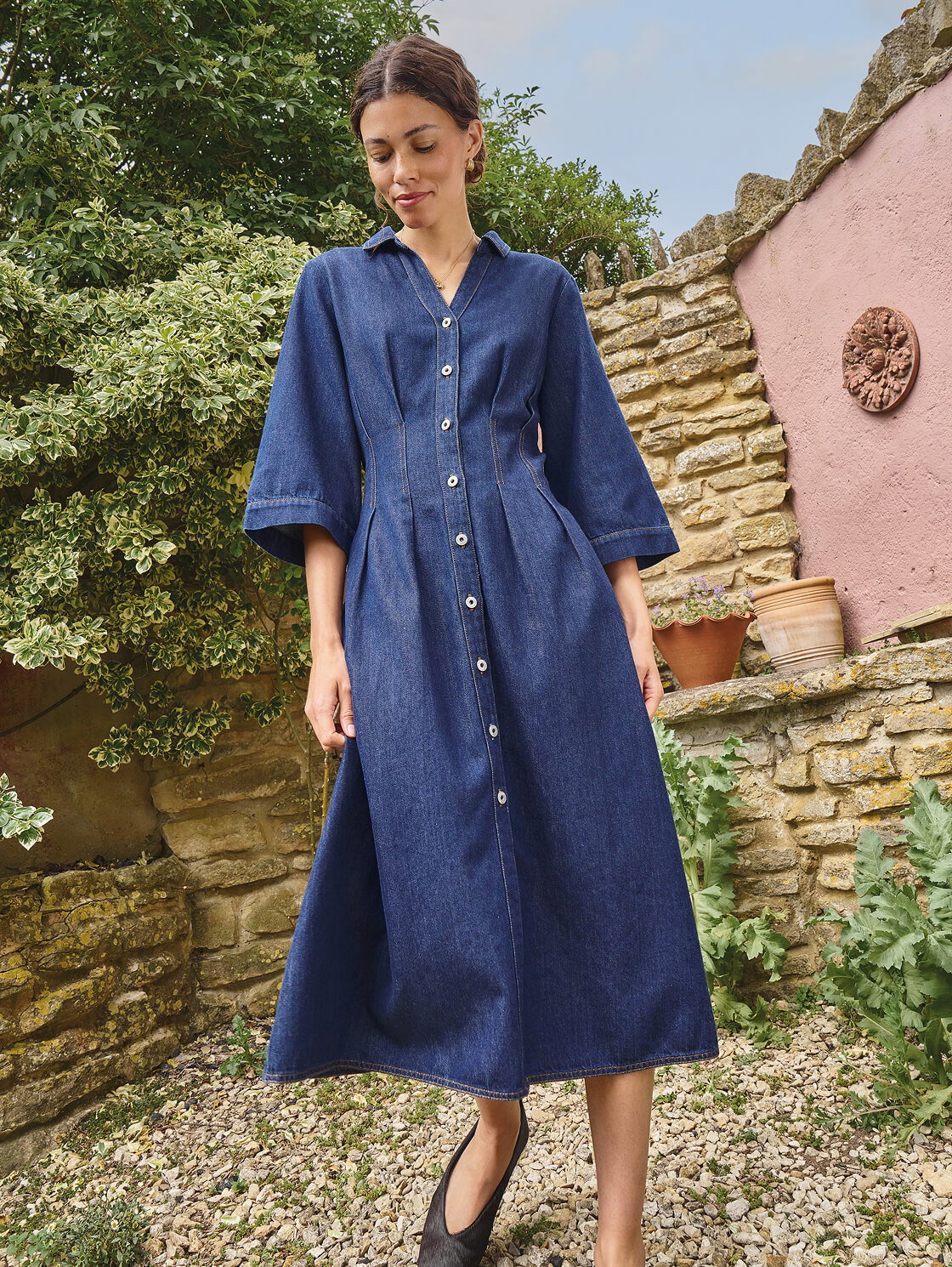 Shop Luna Denim Pleat Dress