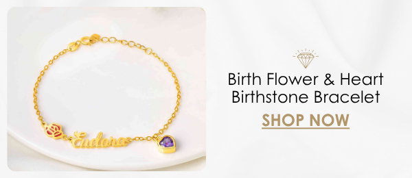 Birth Flower & Heart Birthstone Bracelet
