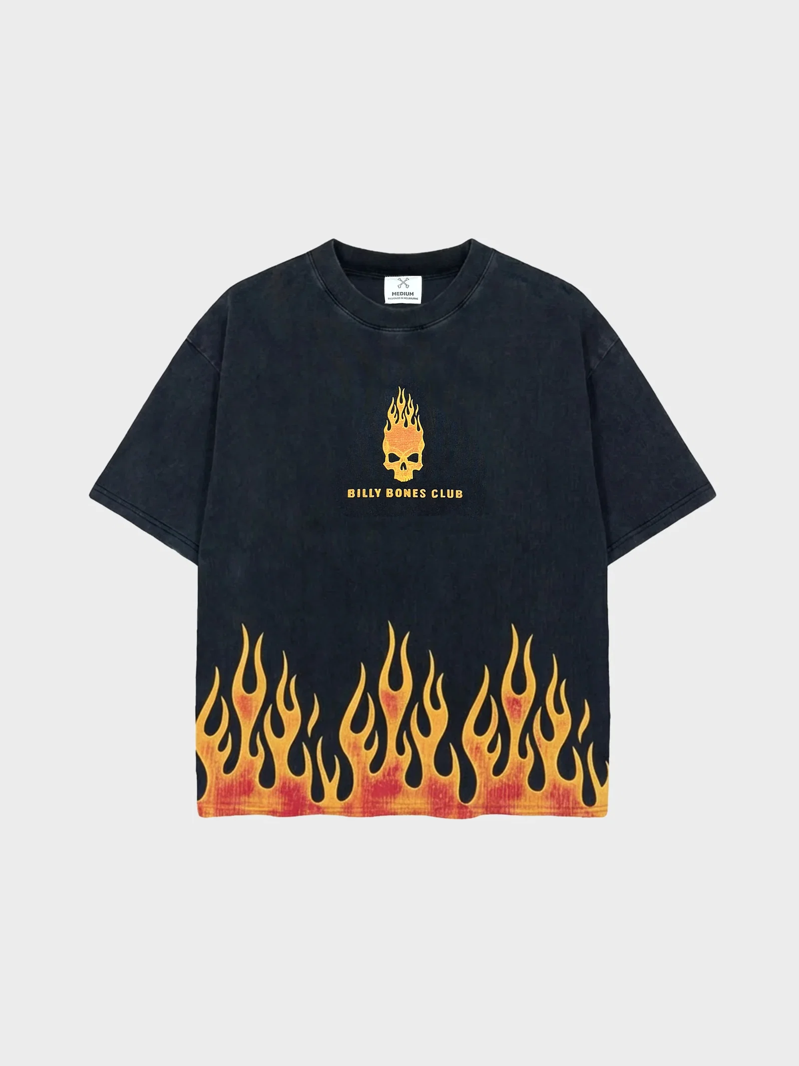 Image of Burning Skull Boxy Tee - Washed Black/Flame