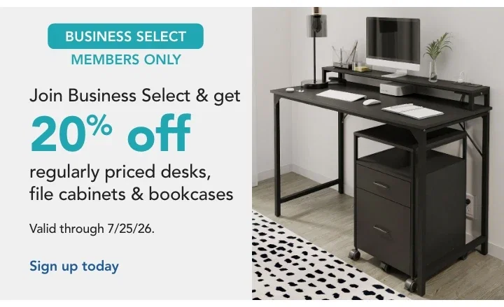 20% off reg priced desks, file cabinets & bookcases