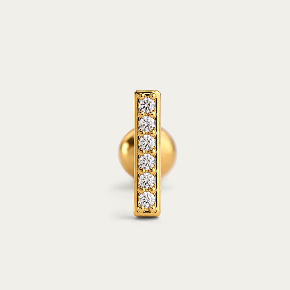 Yellow Gold Plated Sterling Silver Cubic Zirconia Bar Single Stud Earring 