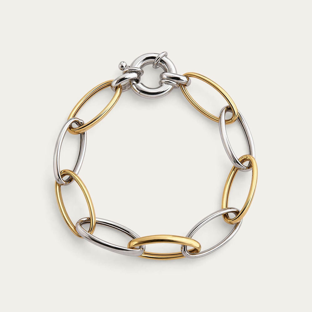 Sterling Silver Two Tone Open Oval Link Bracelet 