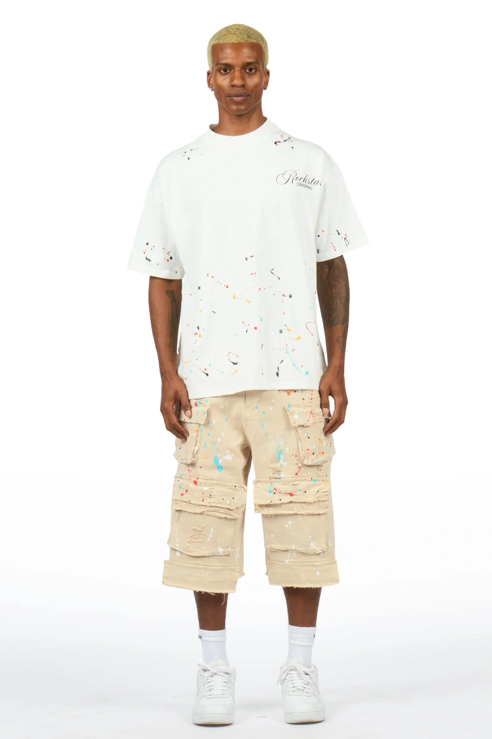 Image of Bunt Beige Graphic T-Shirt Jort Set