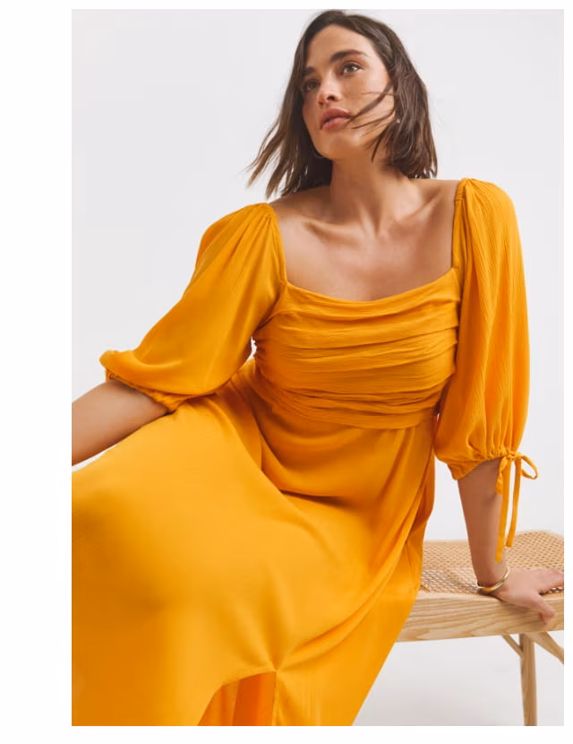 Yellow Crinkle Midi Dress