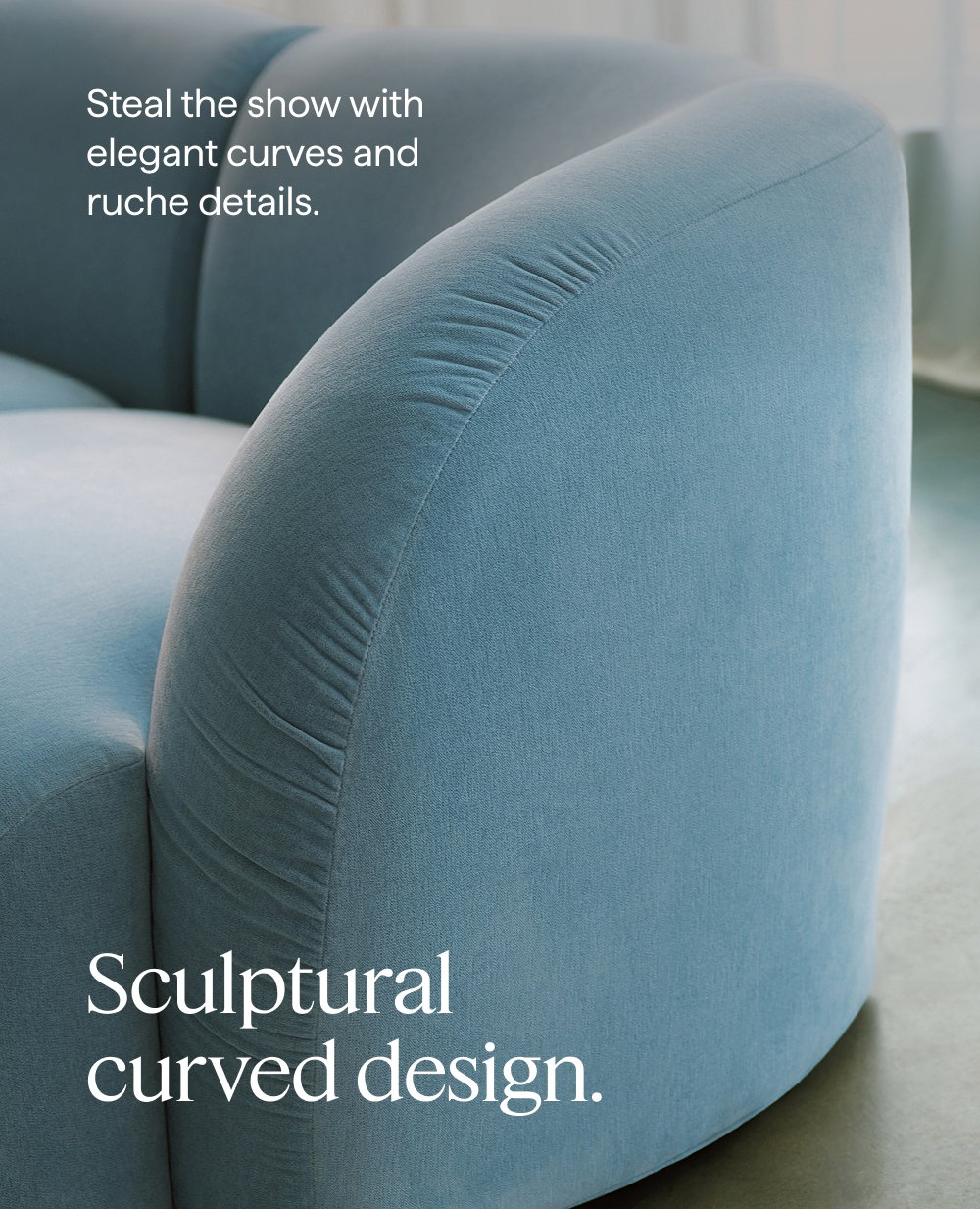 Sculptural curved design. Steal the show with elegant curves and ruche details.