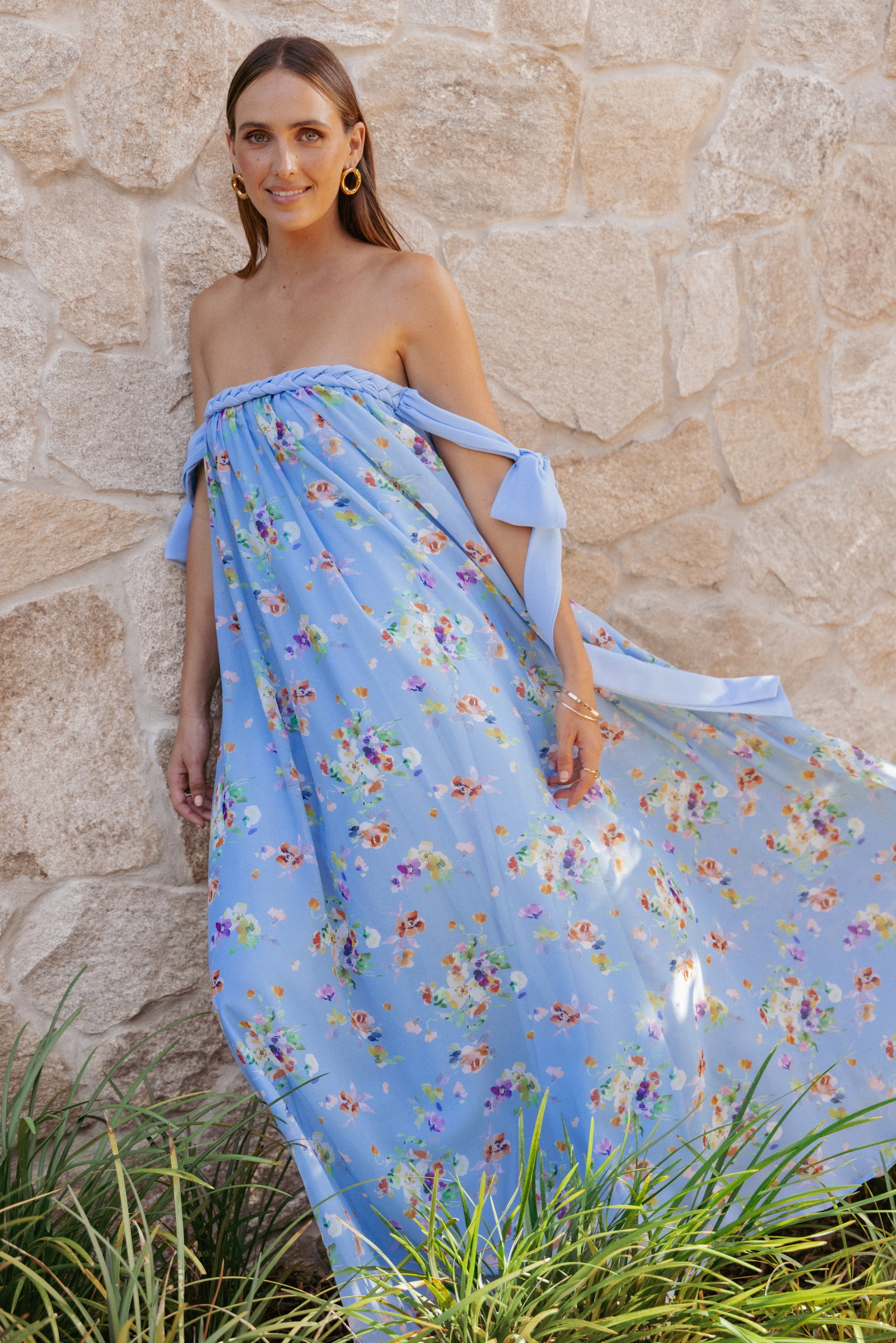 Image of Codie Off Shoulder Maxi Dress - Cornflower Blue Floral
