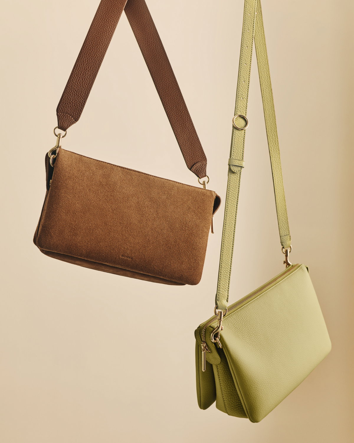 Tria Clutch in Cognac Suede and Lime Leather
