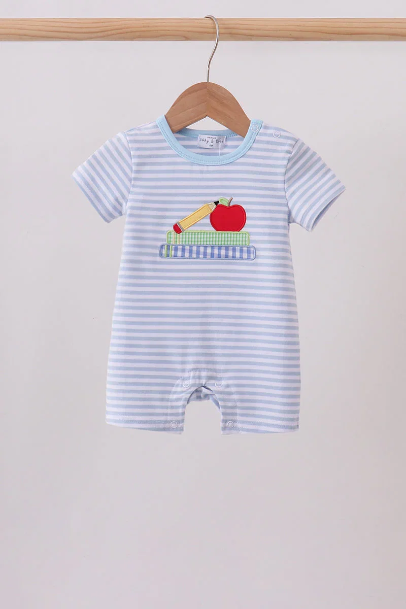 Image of Blue Apple Pencil Embroidery Romper
