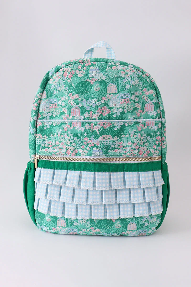 Image of Green floral ruffle backpack
