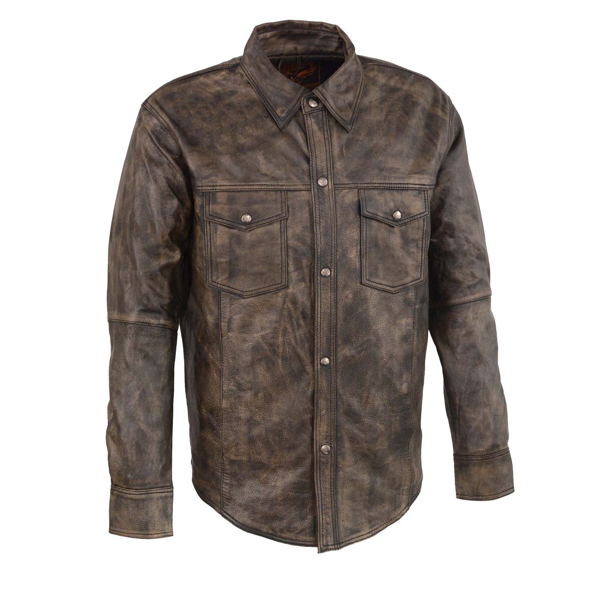 Image of Milwaukee Leather MLM1606 Men's 'Button Down' Distressed Brown Casual Biker Leather Shirt