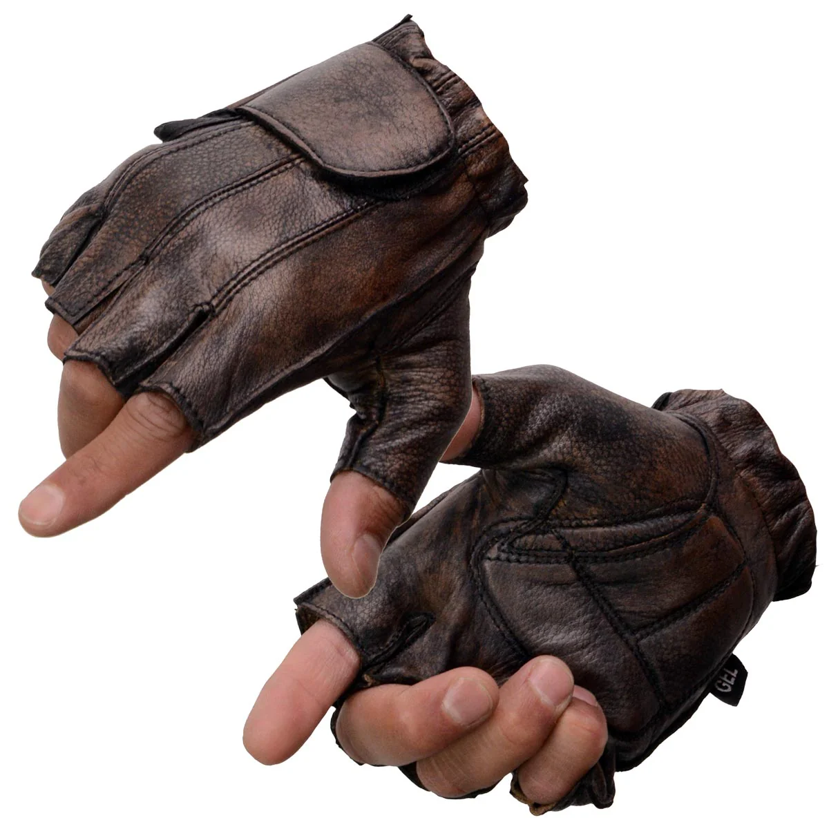 Image of Milwaukee Leather MG7561 Men's Premium Brown Leather Gel Padded Palm Fingerless Motorcycle Hand Gloves
