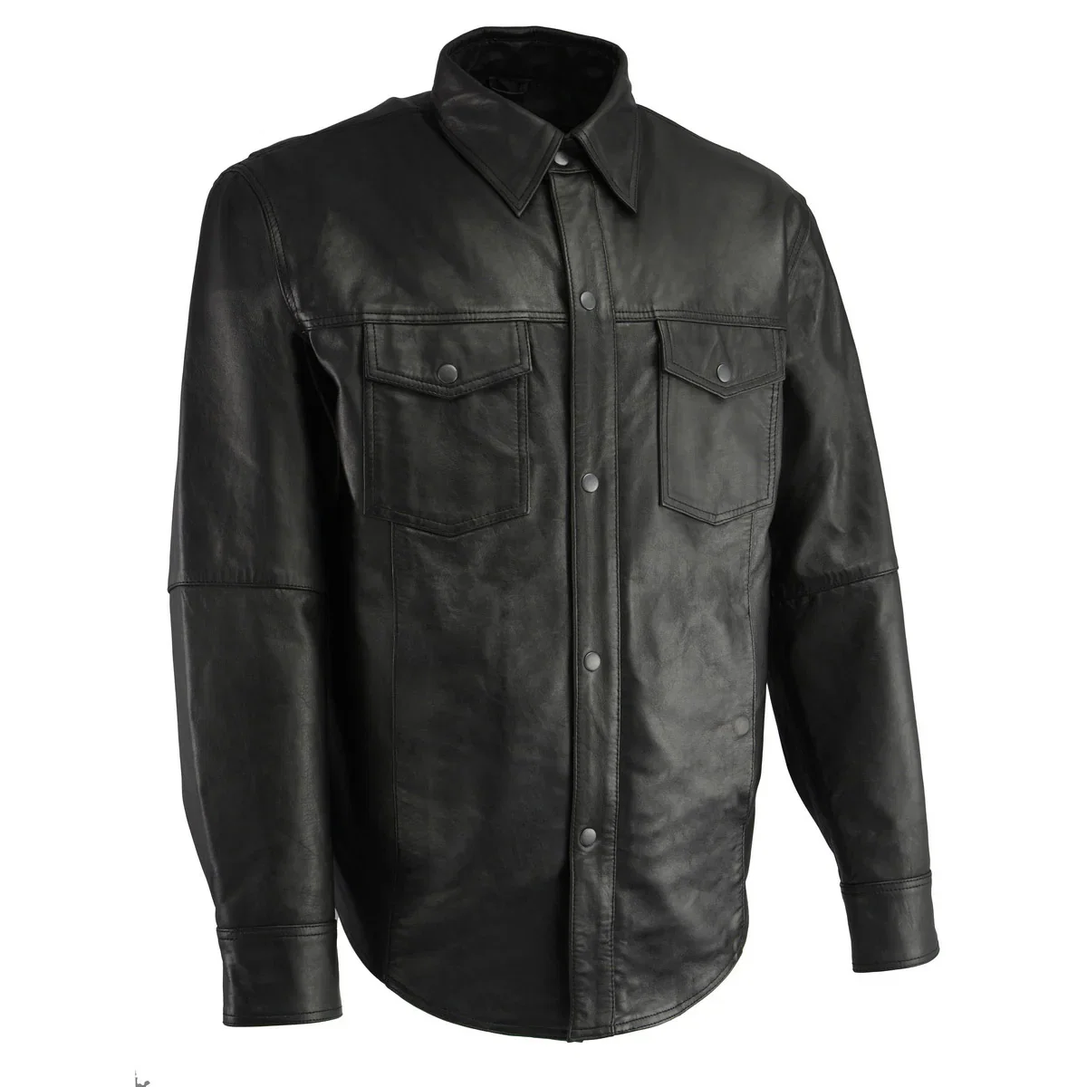 Image of Milwaukee Leather LKM1601 Men's Black Lightweight Snap Front Casual Biker Leather Shirt