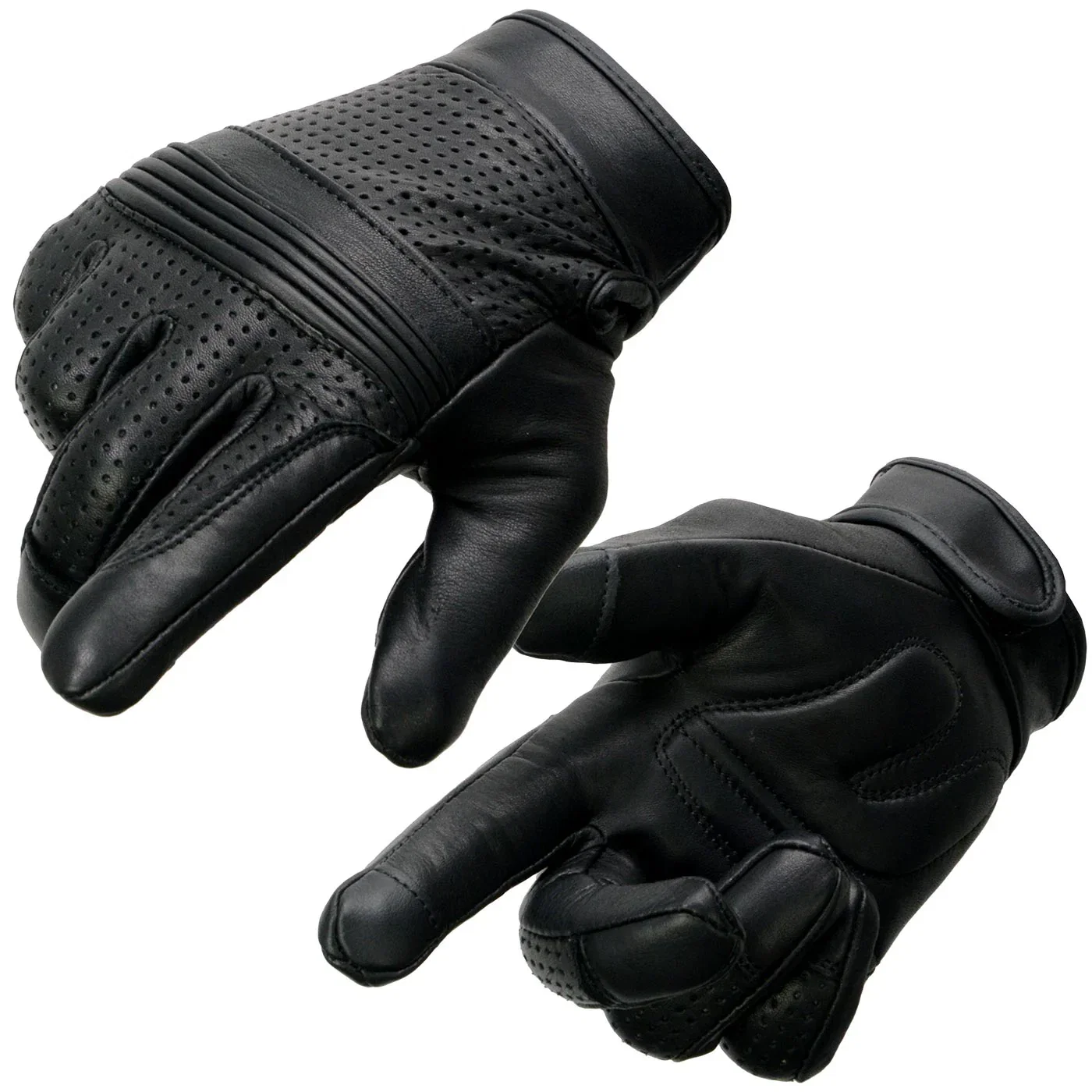 Image of Milwaukee Leather MG7516 Men's Black Leather ’I - Touchscreen Compatible’ Gel Palm Motorcycle Hand Gloves W/ Flex Knuckles