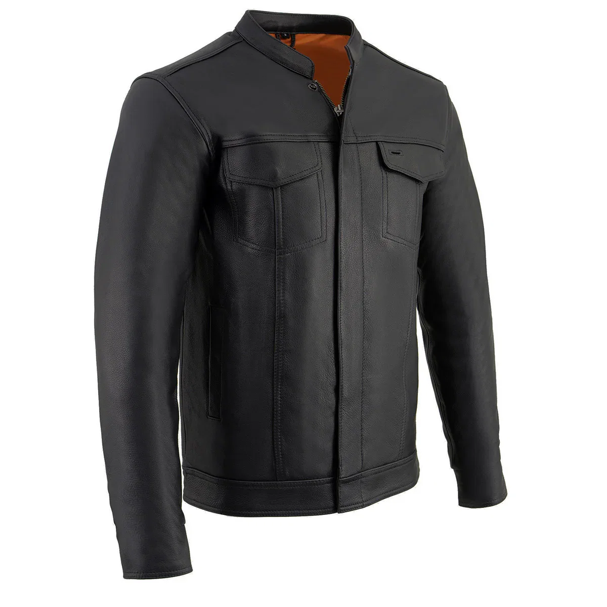 Image of Milwaukee Leather MLM1610 Men's Club Style Black Casual Biker Leather Shirt with Dual Closure