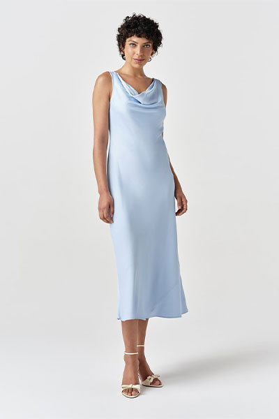 Arya Cowl Neck Satin Midi Dress