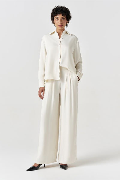 Andie Pleated Wide Leg Satin Back Crepe Trousers
