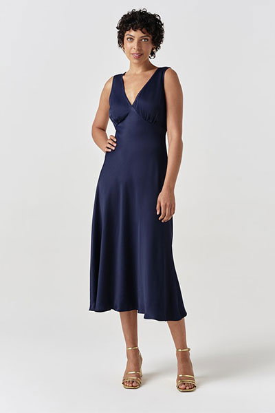 Alessia Picot V-Neck Satin Midi Dress