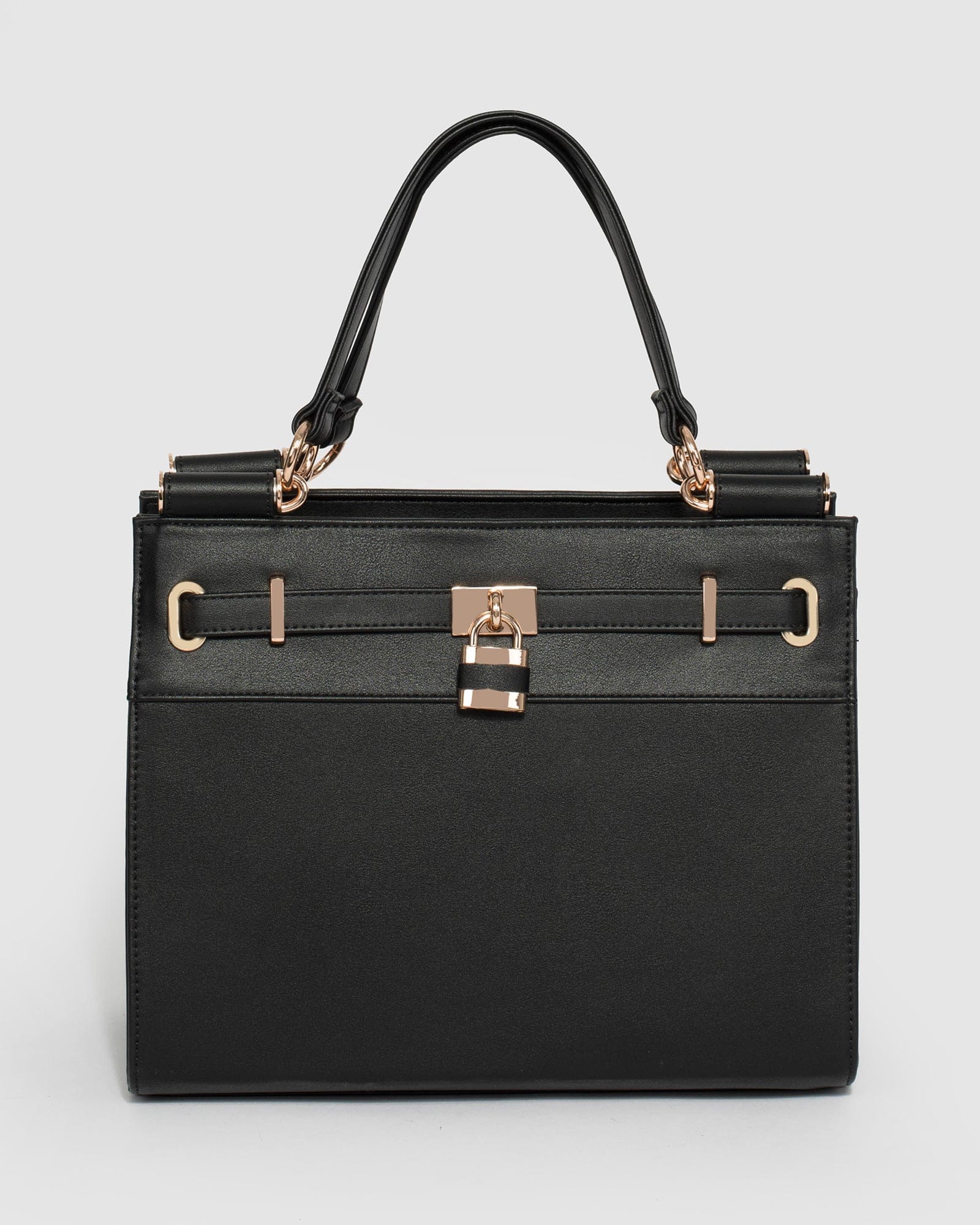 Image of Black Stephanie Square Lock Tote Bag