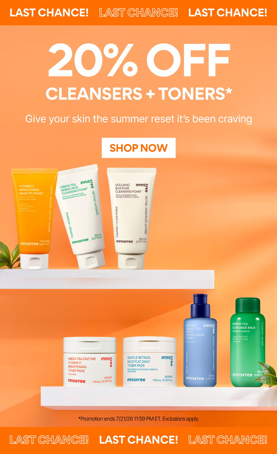 20% OFF CLEANSERS + TONERS
