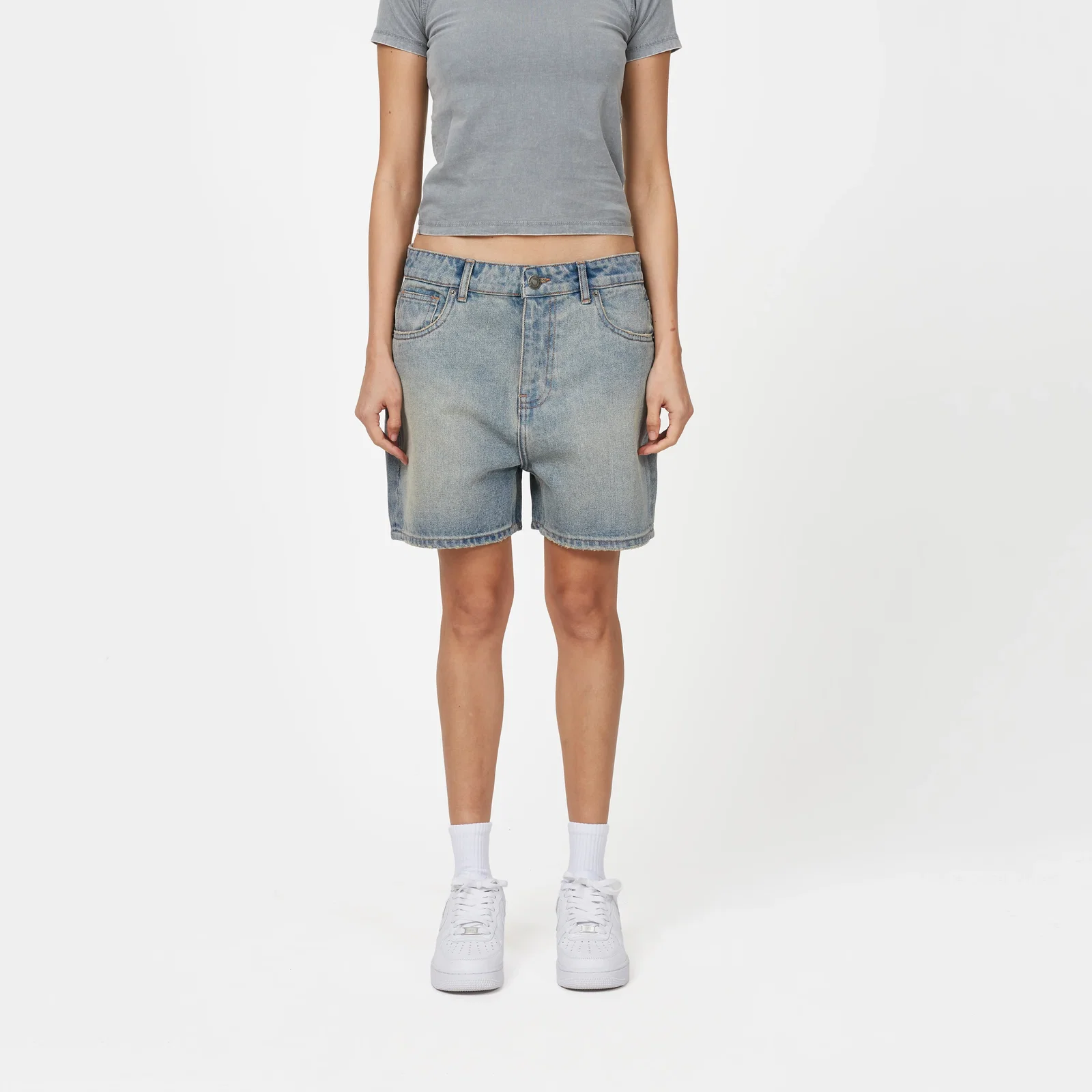 Image of Heavy Washed Light Blue Denim Shorts