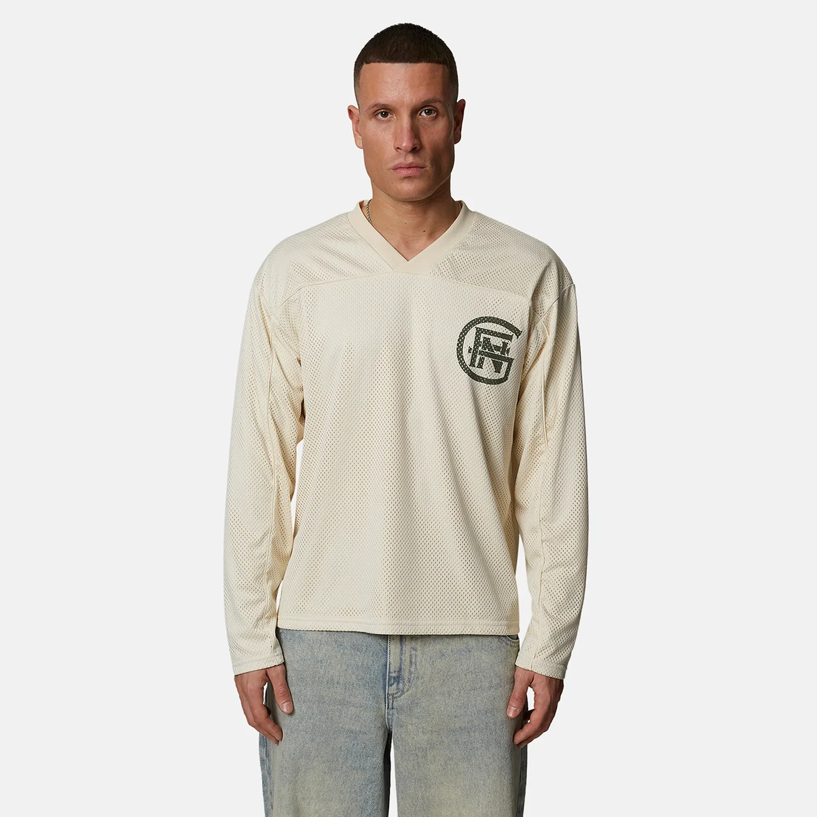 Image of Monogram Mesh Cream Longsleeve Boxy Jersey