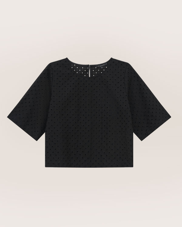 Blusenshirt mit Lochmuster in schwarz