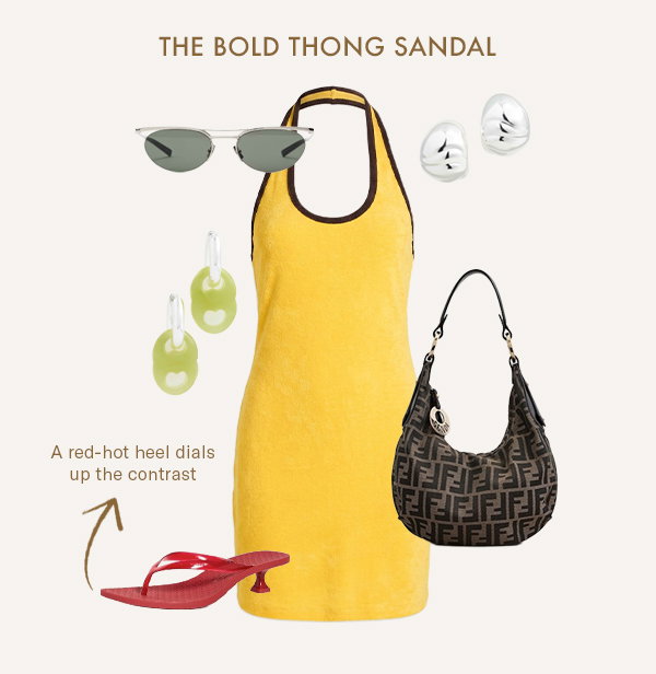 The Bold Thong Sandal: A red-hot heel dials up the contrast.