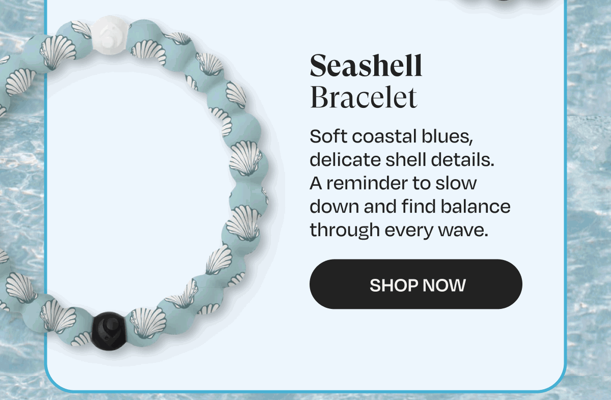 Seashell Bracelet | Soft coastal blues, delicate shell details. A reminder to slow down and find balance through every wave. | Shop Now