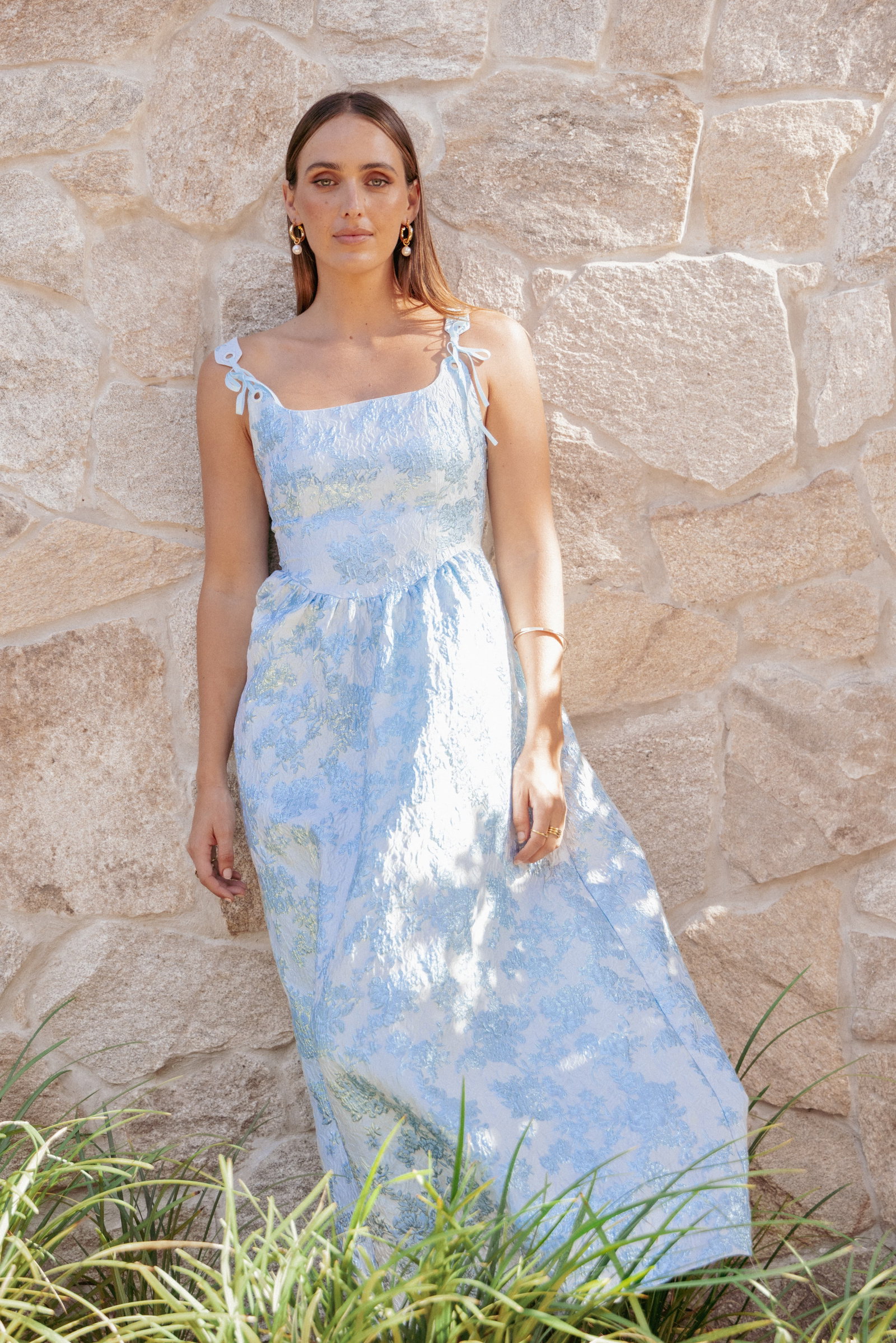 Image of Marcelline Maxi Dress - Blue Brocade