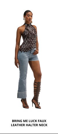 BRING ME LUCK FAUX LEATHER HALTER NECK