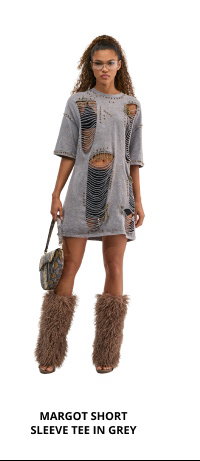 MARGOT DISTRESSED STUDDED SHORT SLEEVE TEE IN GREY