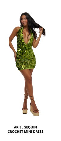 ARIEL SEQUIN CROCHET MINI DRESS IN GREEN