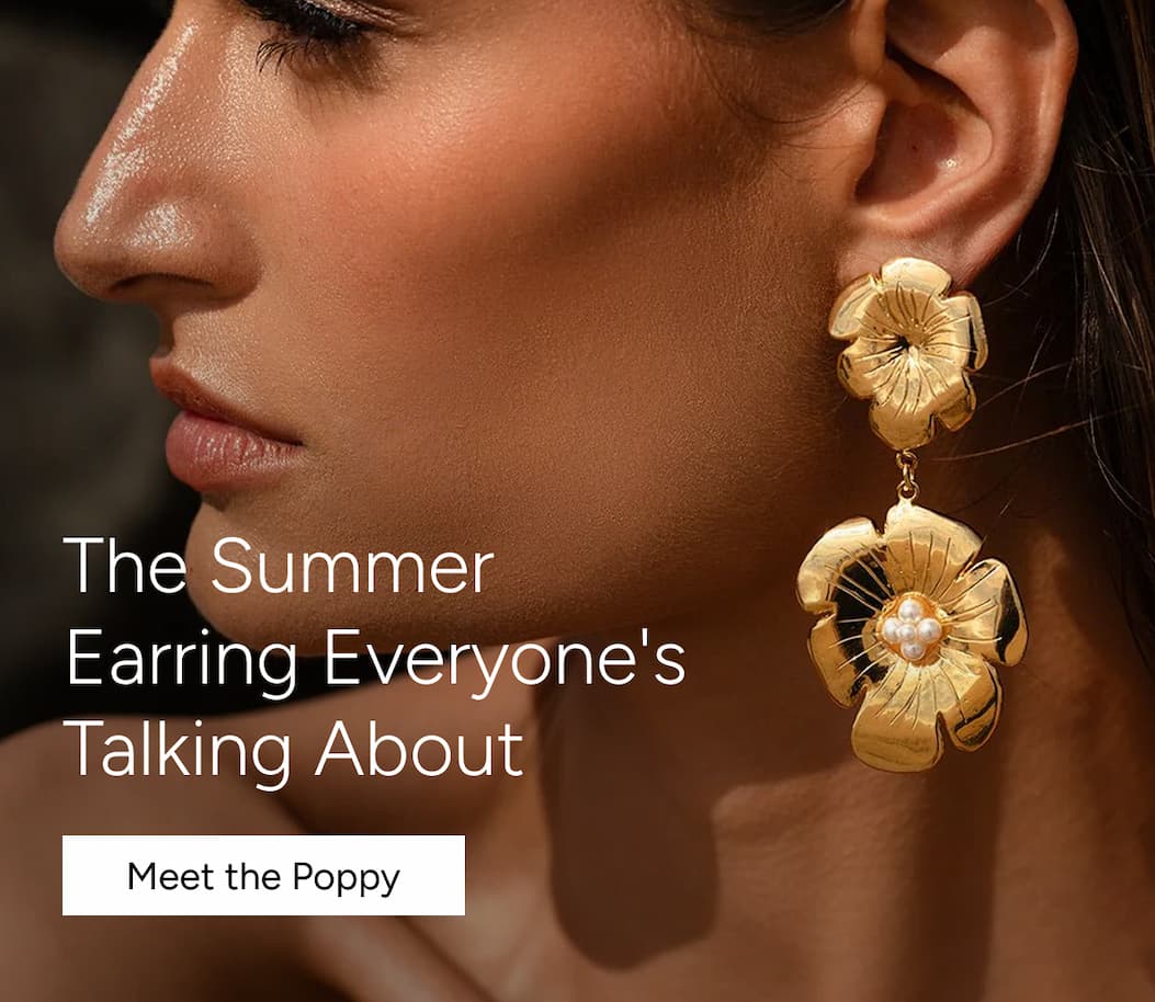 Image of a woman wearing the Double Poppy Earring. Meet the Poppy!