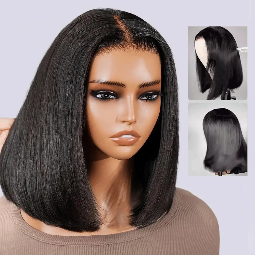 Megalook 13x6 Three-Go™ Straight Bob Wig 250% Density Invisible Knots Natural Black Beginner Friendly