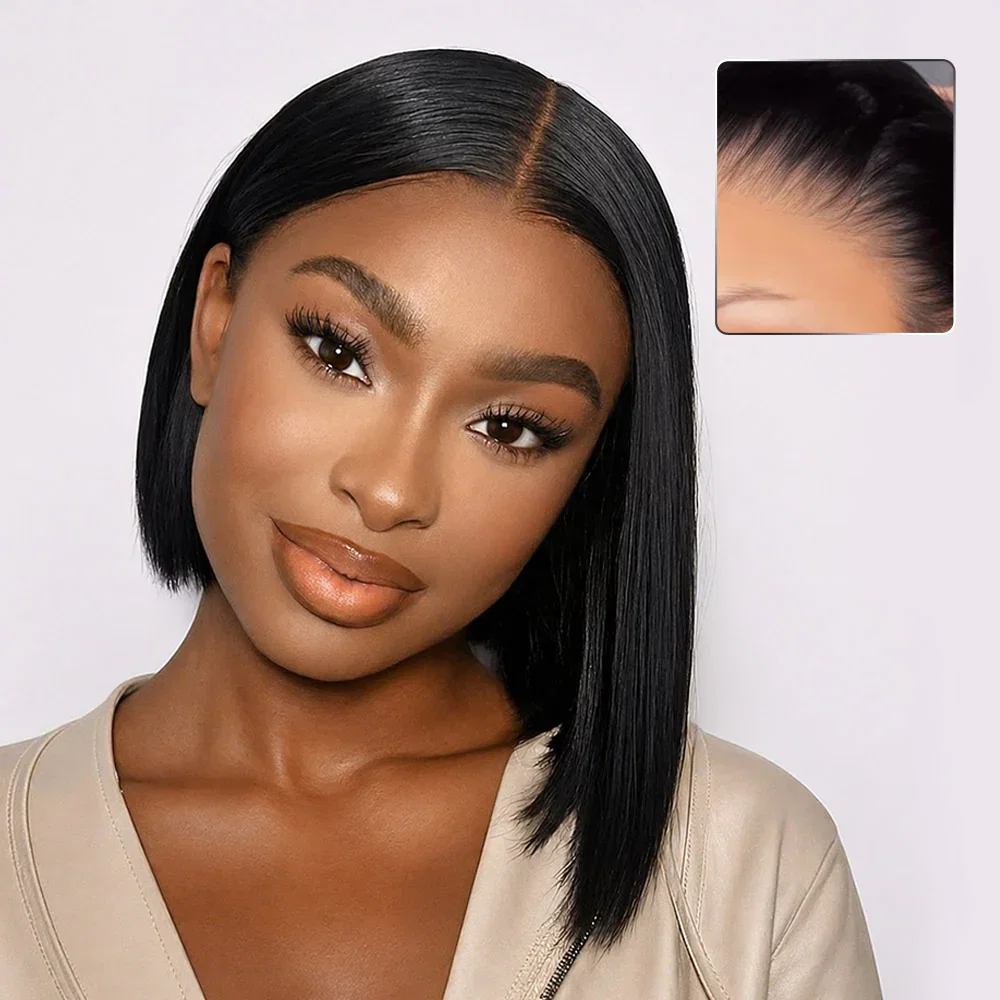 Special offer |10 inch=$70.99 Megalook 13x5 Glueless Straight Bob Wig With Pre-Cut Lace Natural Black Virgin Hair Wig