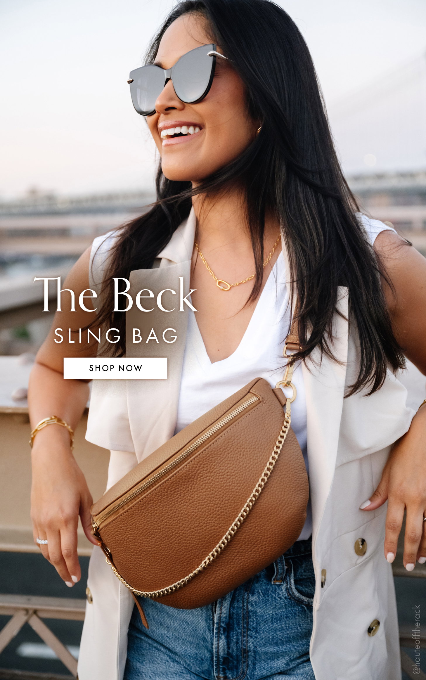 The Beck Sling Bag in Tan. Shop Now