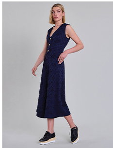 Navy Blue Lace Wide-Leg Gaucho Pant