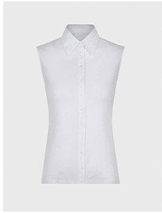 White Cotton Sleeveless Shirt With Classic Collar and Tailored Fit