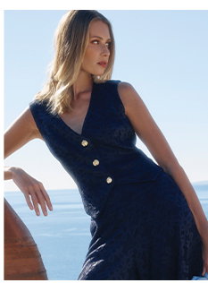 Dark Blue Sleeveless Vest with Ornate Gold Buttons